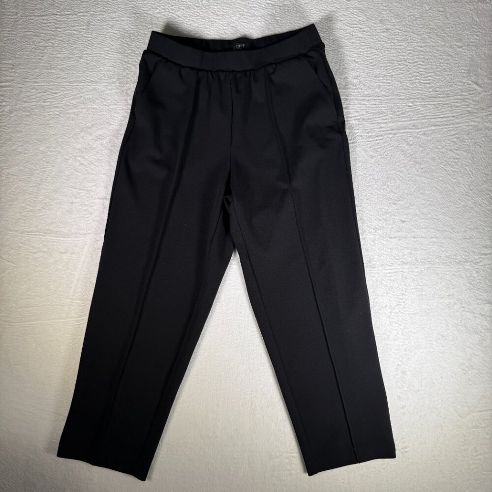 Loft Women Dress Pants‎ Pleated Stretch Waist Polyester Black Size MP Pockets